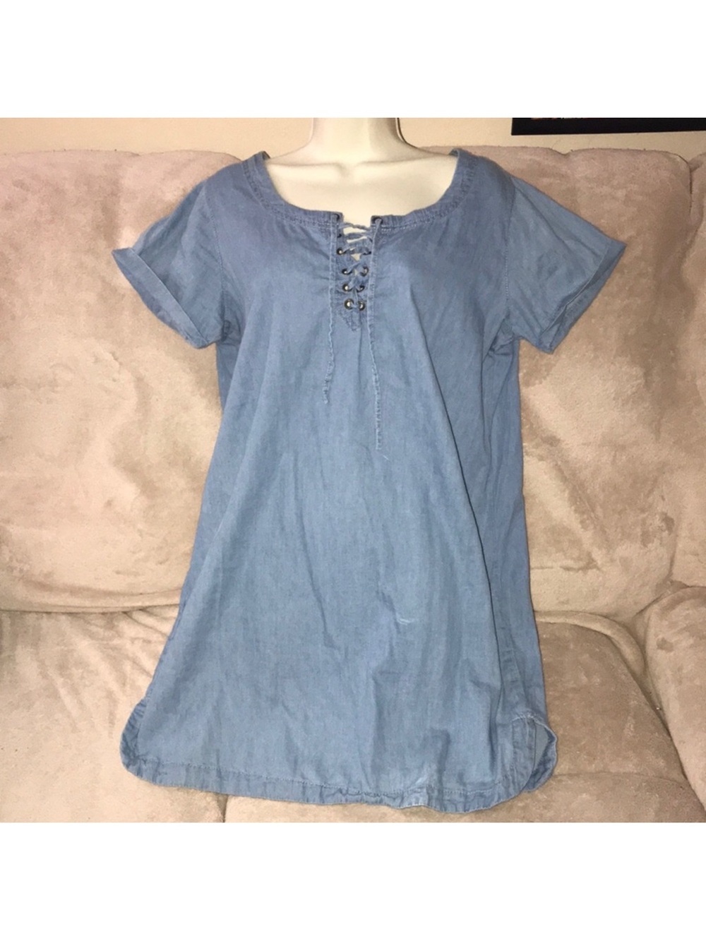New Look large Light Blue Chambray Lace-Up Dress